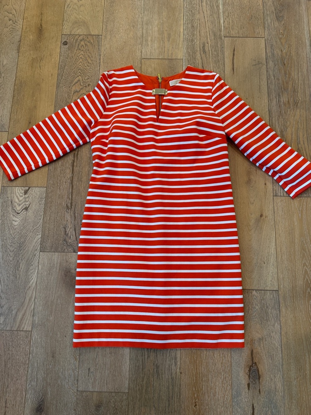 Michael Kors Orange Long Sleeve Dress with Cream Trim